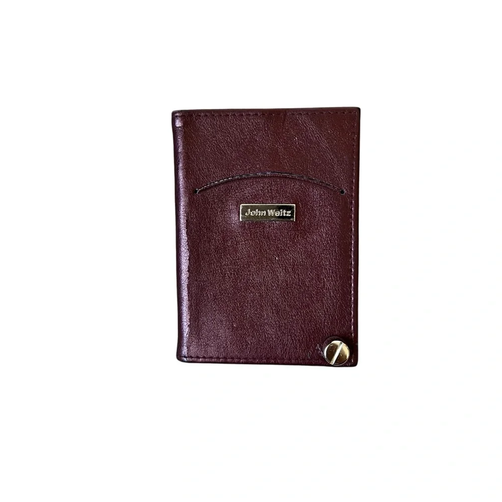 Vintage John Weitz Mens Burgundy Leather Slim Bifold Card Holder Passcase Wallet